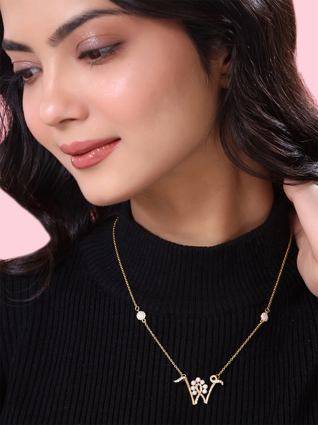 Kicky And Perky Gold-Plated Pearls-Studded Charm Pendant With Chain