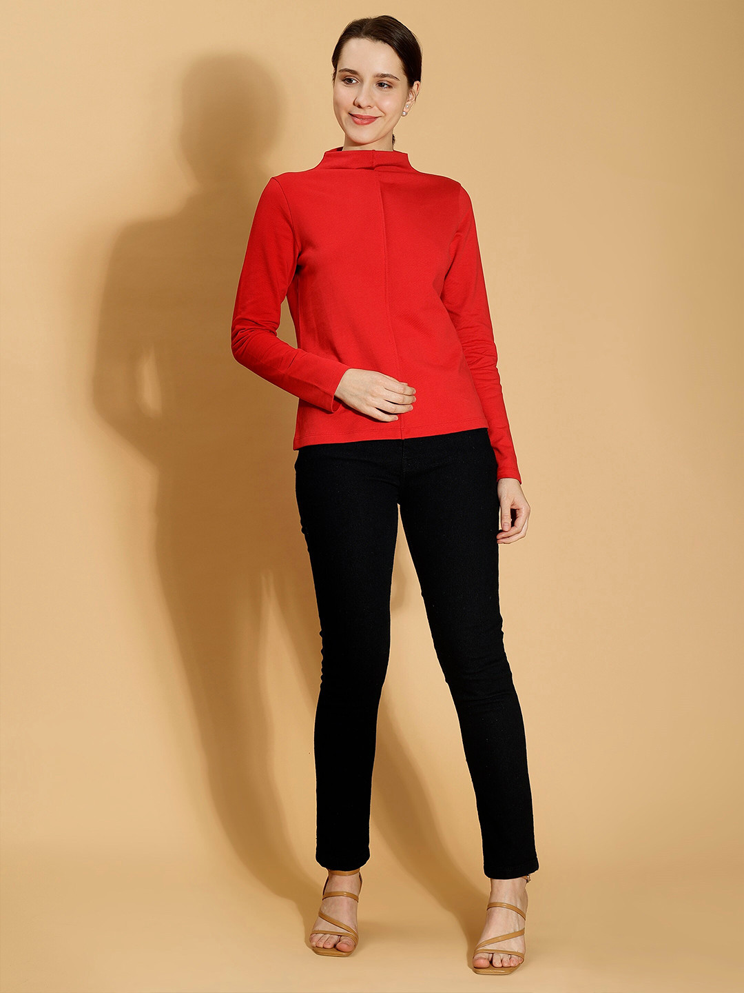 DressBerry Red High Neck Long Sleeves Top