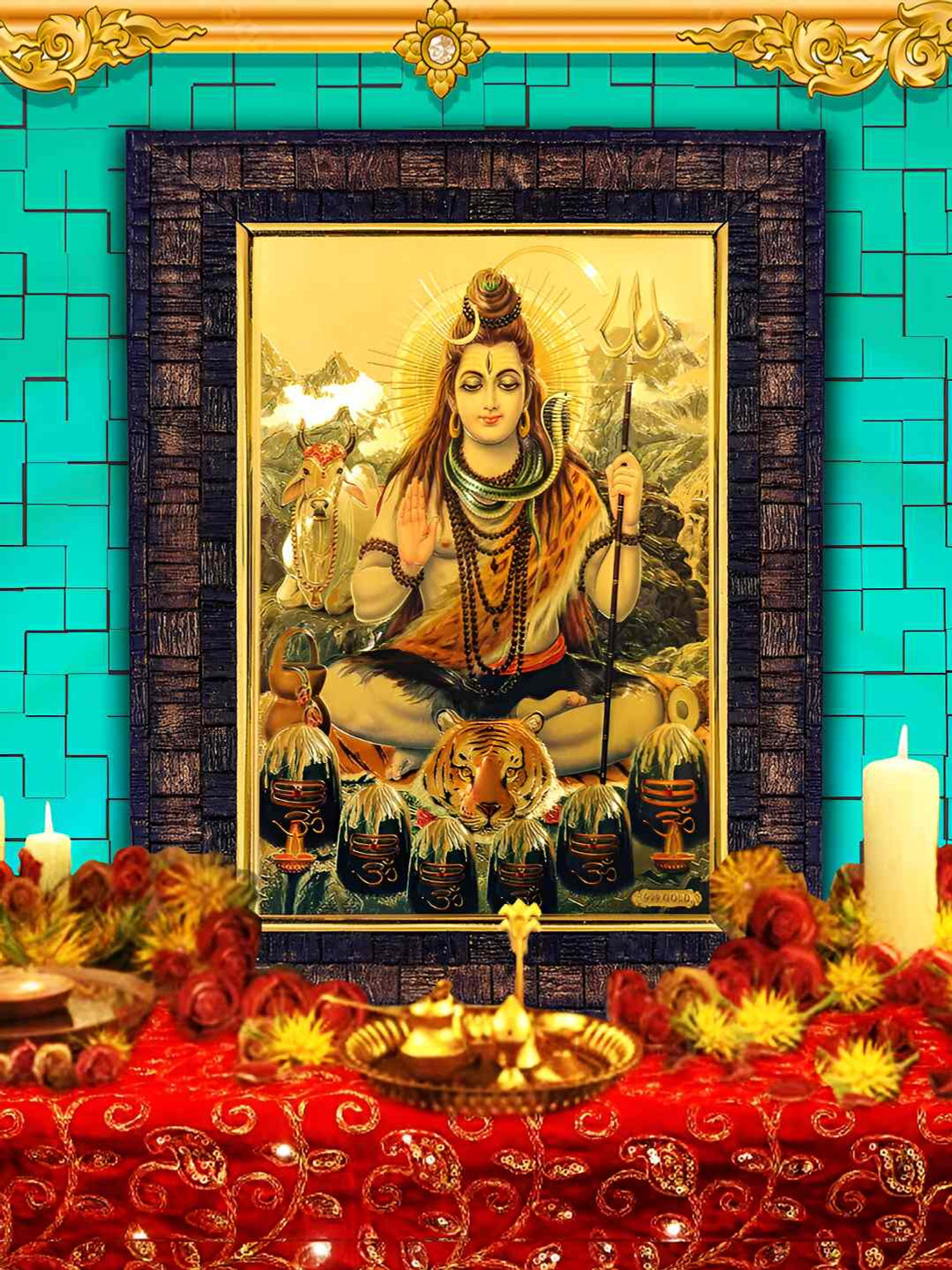 Hawai Black & Brown Lord Shiva Swami Ji Wood Wall Photo Frame