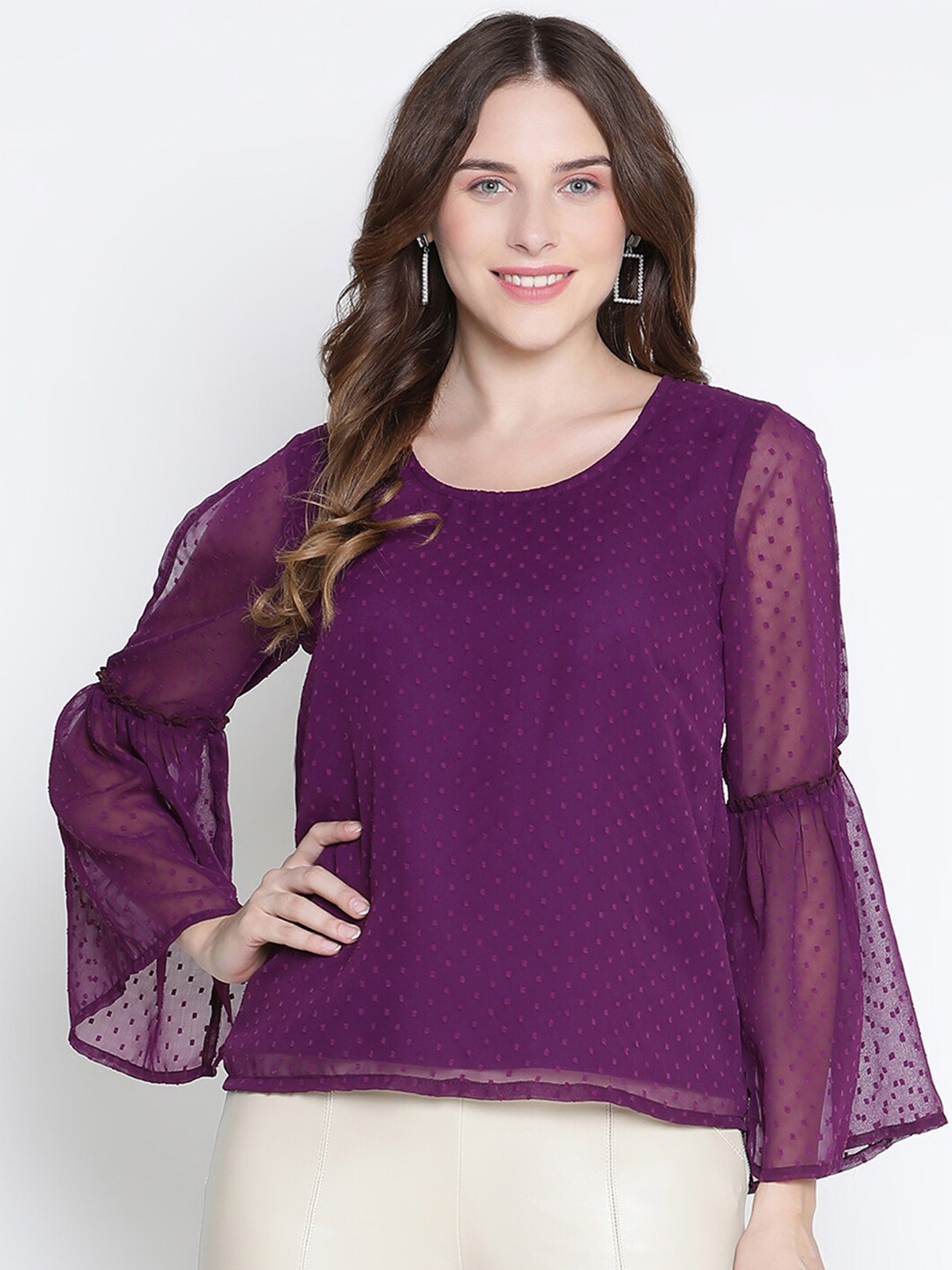 DRAAX Fashions Self Design Bell Sleeves Top
