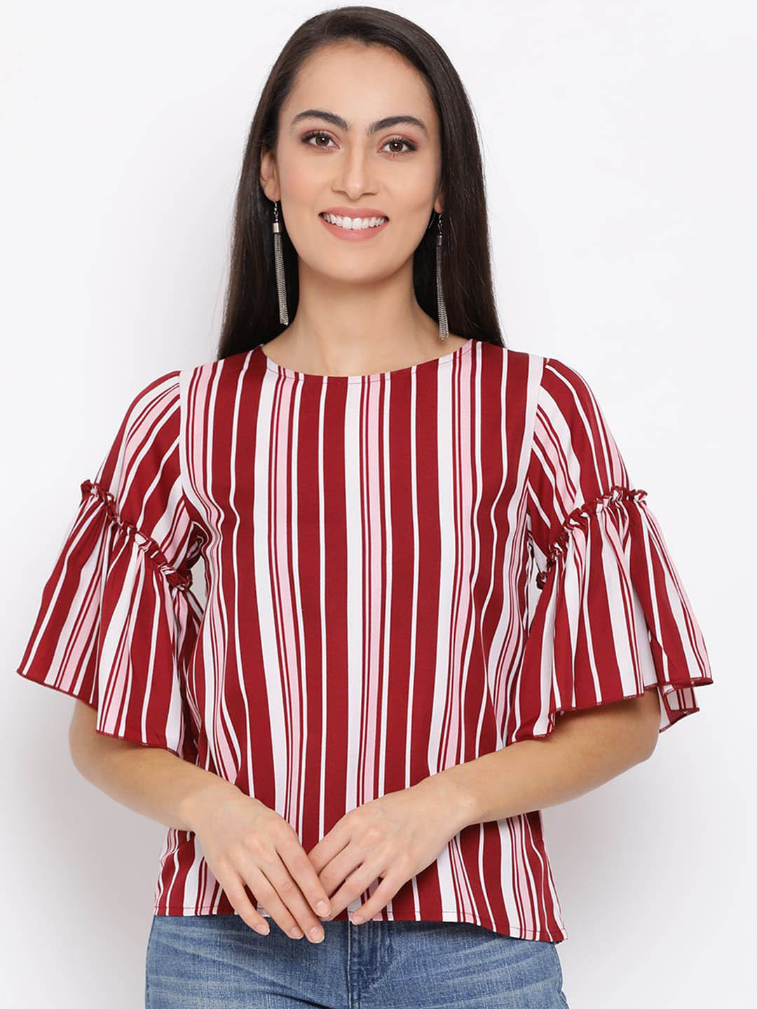 DRAAX Fashions Vertical Stripes Flared Sleeves Top