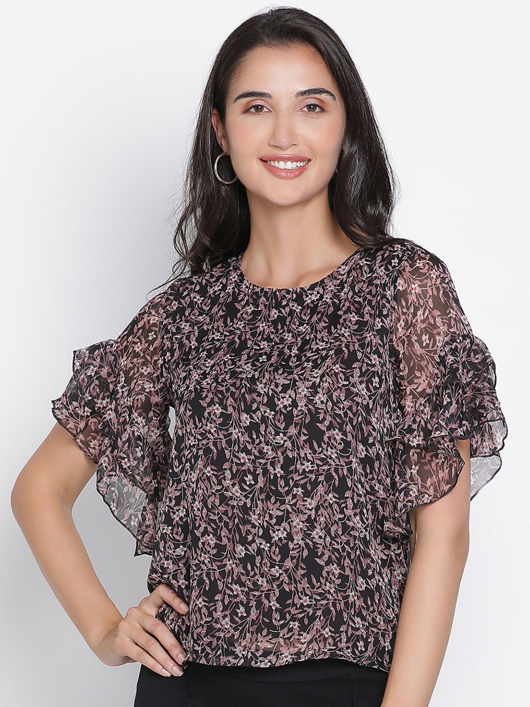 DRAAX Fashions Floral Printed Flared Sleeves Regular Top