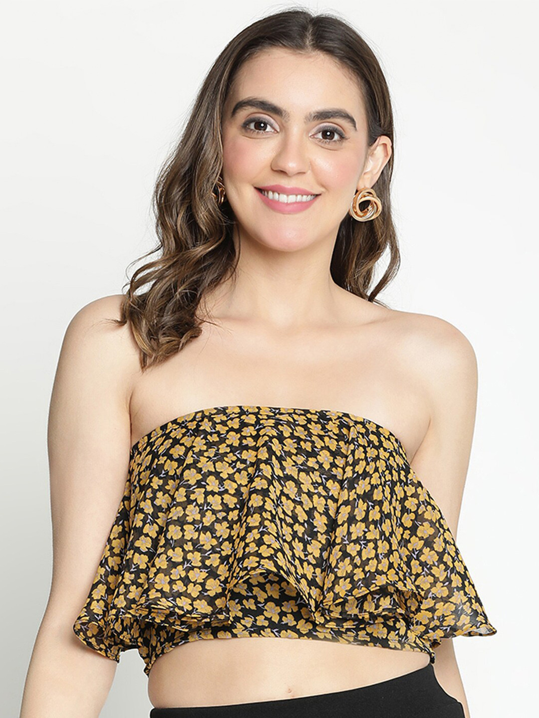 DRAAX Fashions Floral Printed Strapless Tube Crop Top