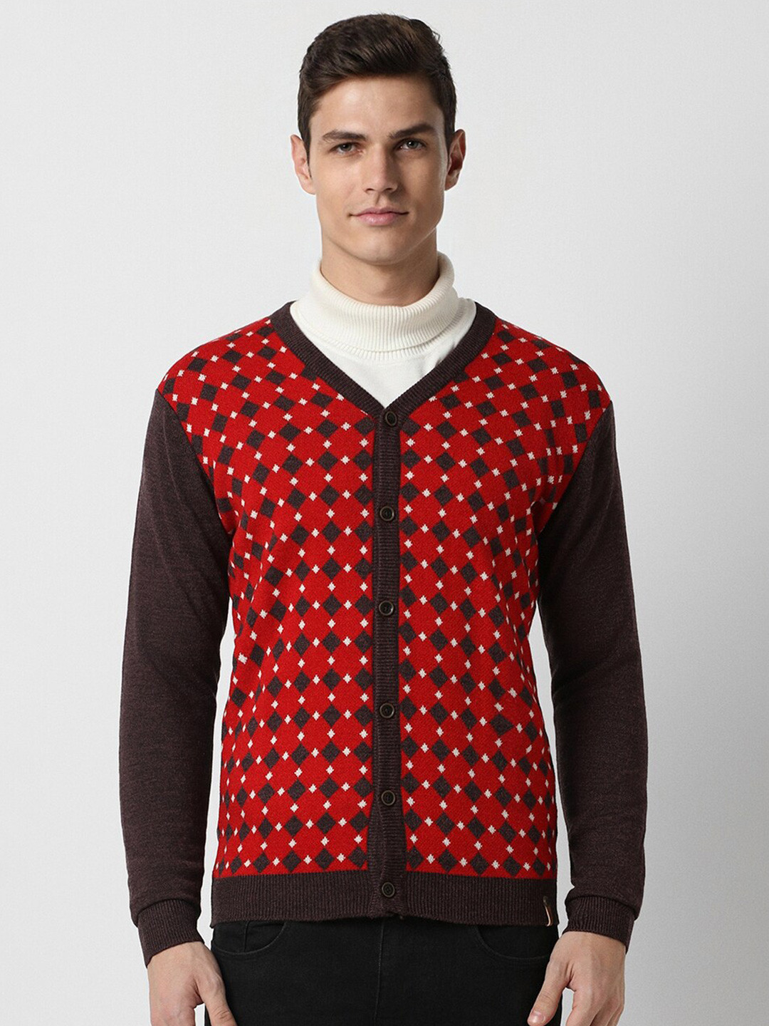 Peter England Casuals Geometric Printed Pure Cotton Cardigan