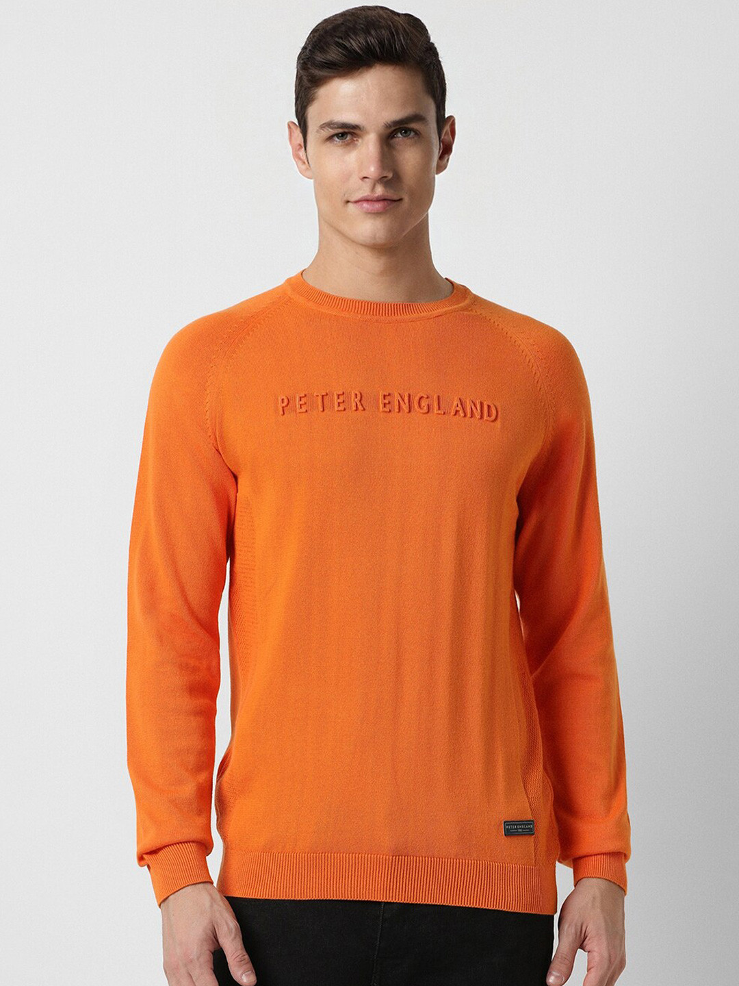 Peter England Casuals Brand Logo Embossed Crew Neck Long Sleeve Cotton Pullover Sweater