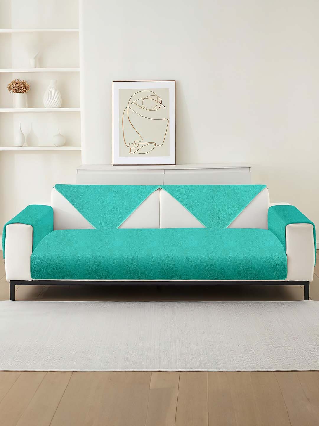 Buy Cortina Turquoise Blue 4 Seater Non Slip L Shaped Sofa Covers Sofa Covers for Unisex 25973526 Myntra