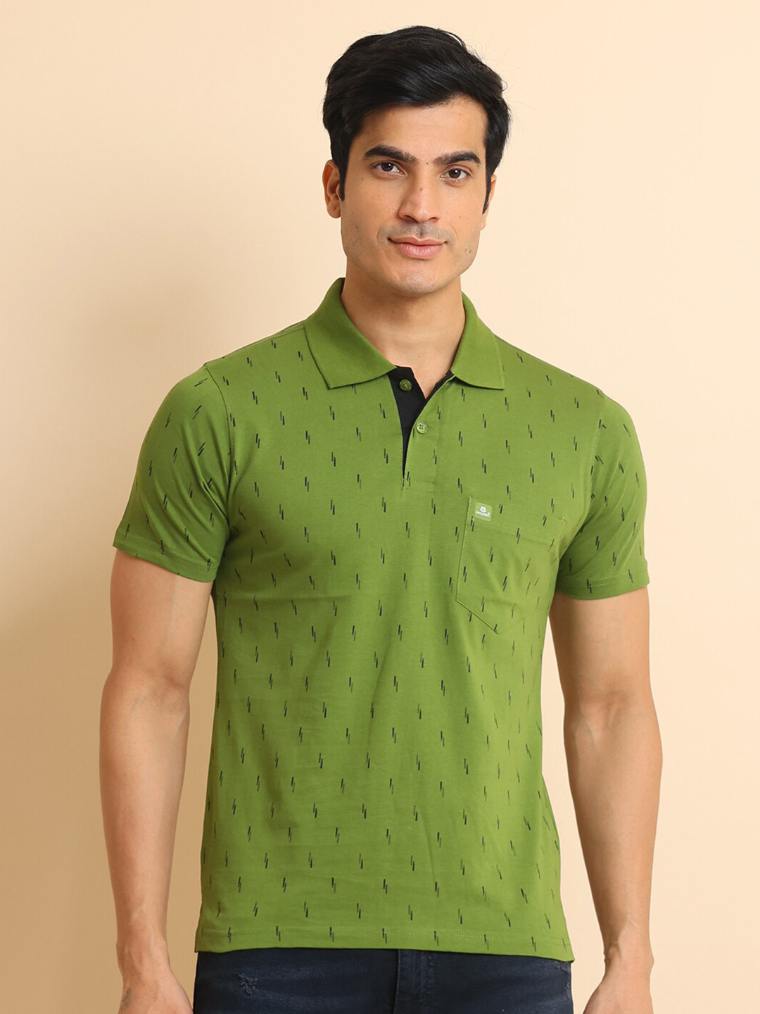 berry blues Abstract Printed Short Sleeves Polo Collar Pockets Cotton Casual T-shirt