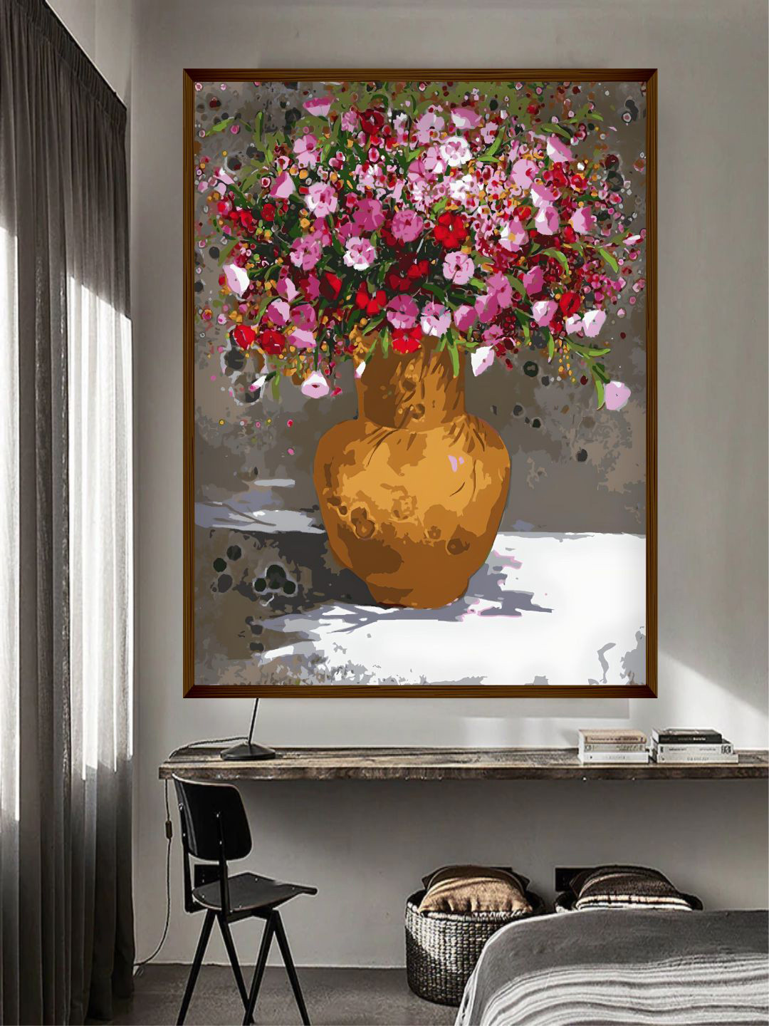 The Art House Brown & Pink Floral Canvas Painting Wall Art