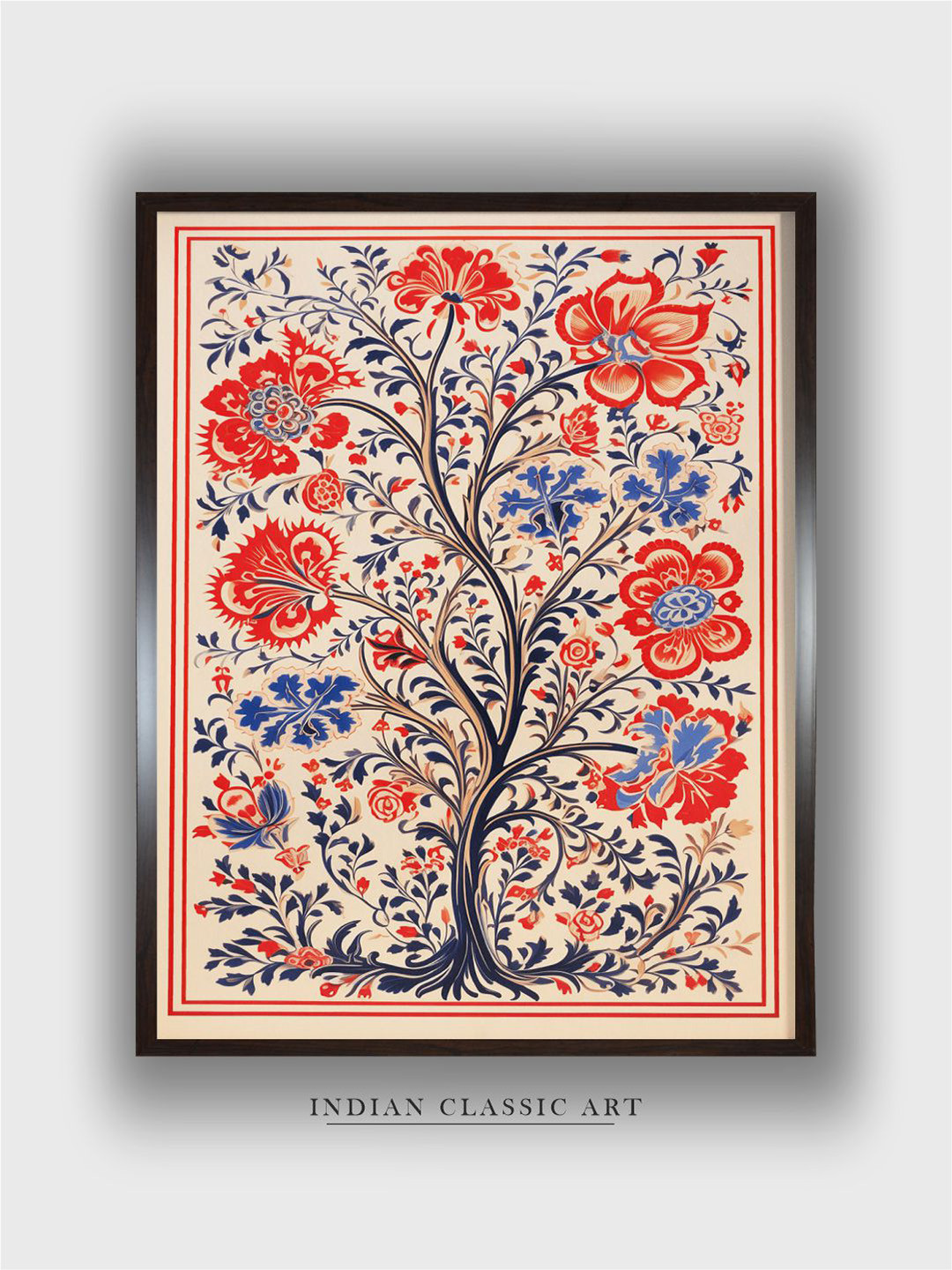 INDIAN CLASSIC ART Beige & Red Floral Tree Of Life Wall Art