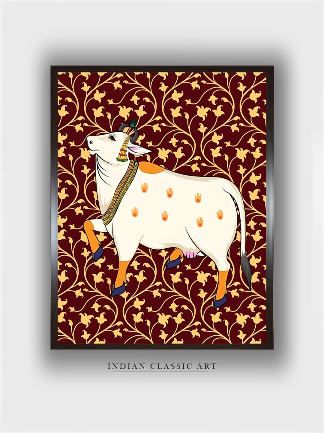 INDIAN CLASSIC ART Pichwai Cow Wood Wall Rectangle Paintings Wall Art -20 x 30In
