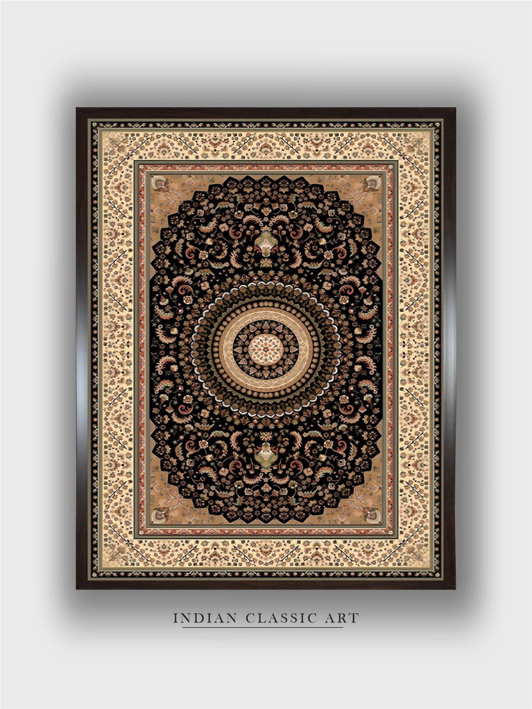 INDIAN CLASSIC ART Beige & Black Floral Indian folk Wood Paintings Wall Art