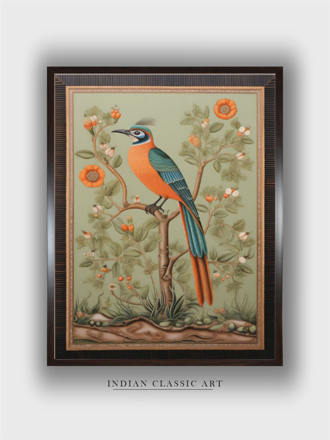 INDIAN CLASSIC ART Green & Blue Wooden Floral Folk Wall Art