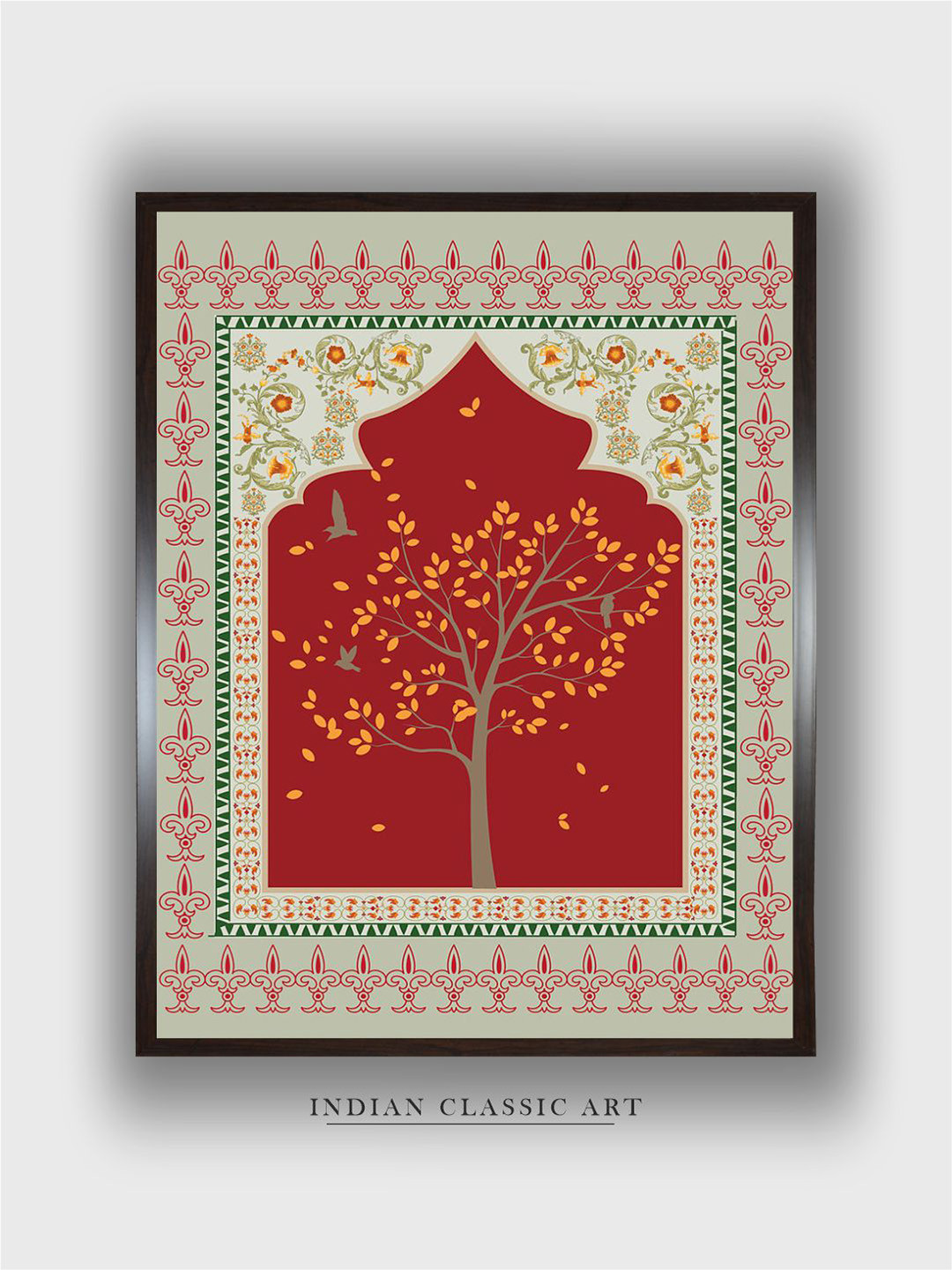 INDIAN CLASSIC ART White & Red Floral and Botanical Wood Painted Wall Art