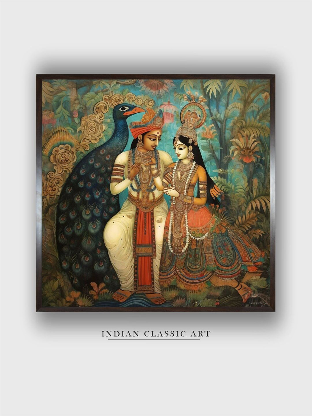 INDIAN CLASSIC ART Beige & Blue Painting Peacock Wall Art