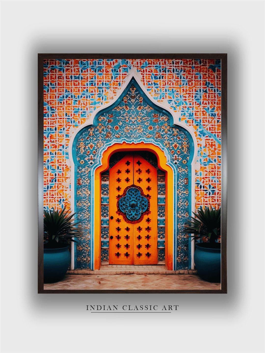 INDIAN CLASSIC ART Blue & Orange Vintage Palace Wooden Hanging Wall Art