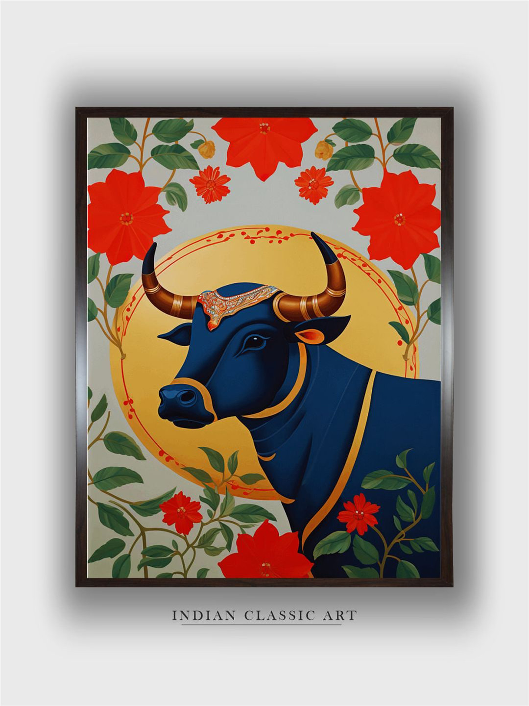 INDIAN CLASSIC ART Holy Cow Art Wood Wall Rectangle Paintings Wall Art -30 x 20 In