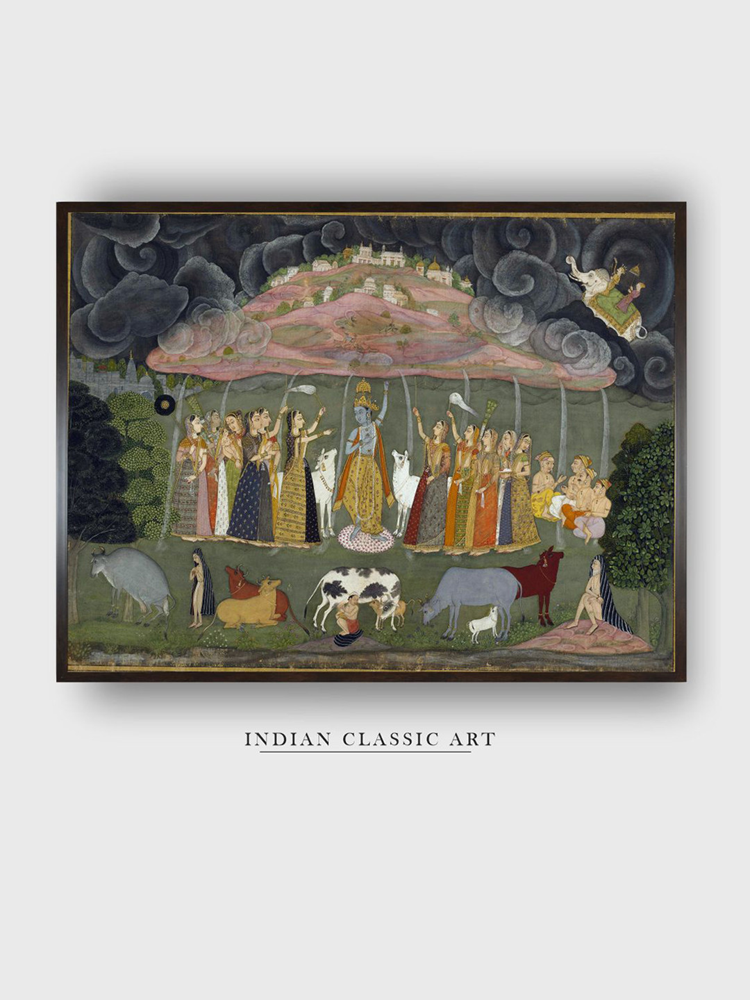 INDIAN CLASSIC ART Grey & Pink Religious Painting Wall Art