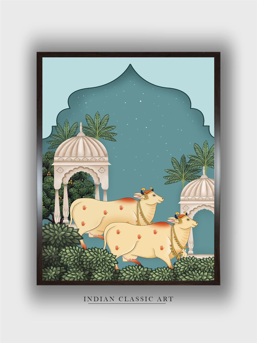 INDIAN CLASSIC ART Blue & Green Wooden Indian Folk Wall Art