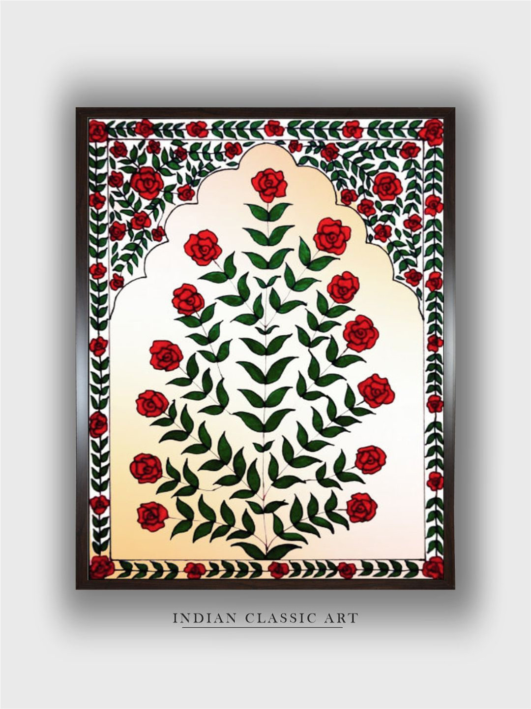 INDIAN CLASSIC ART White & Red Floral Wooden Indian Art Floral Wall Art