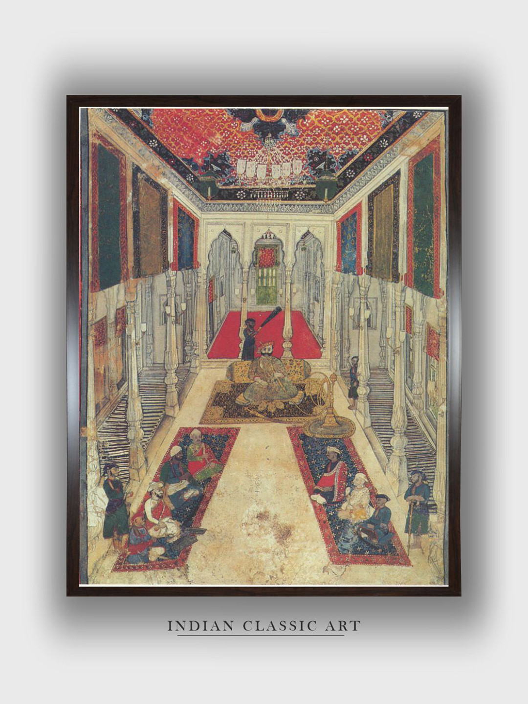 INDIAN CLASSIC ART Beige & Pink  Wooden Maratha Darbar Wall Art