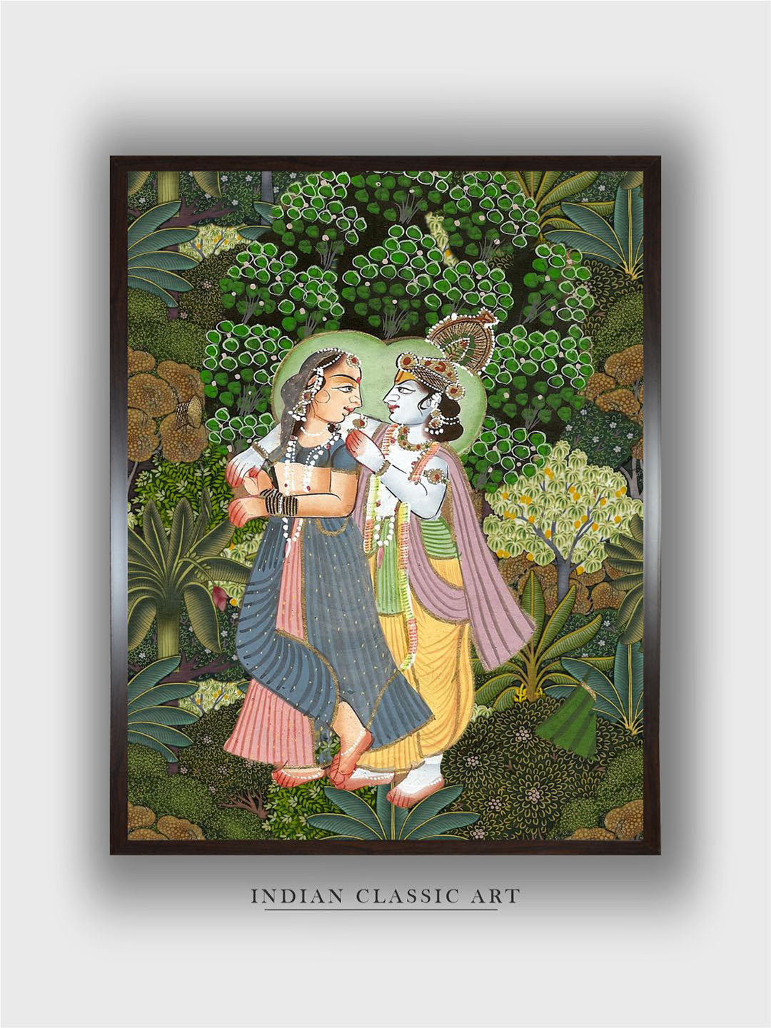 INDIAN CLASSIC ART Green & White Canvas Radha Krishna Pichwai Wall Art