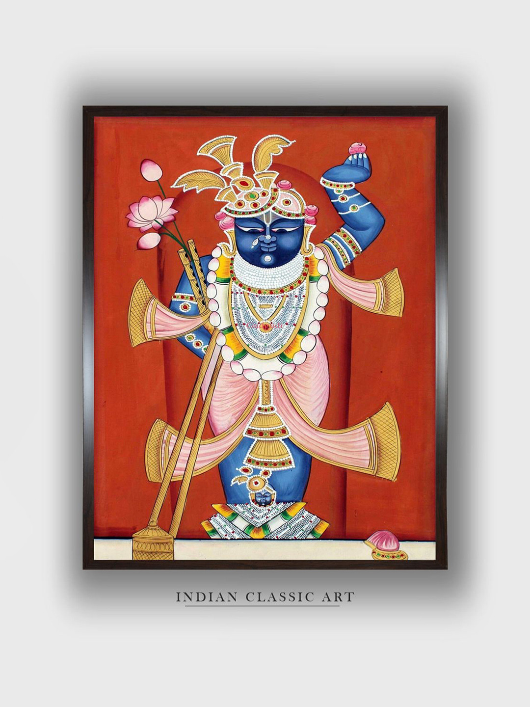 INDIAN CLASSIC ART Red Wood Wall Living Room Rectangle Paintings Wall Art -30 x 20In