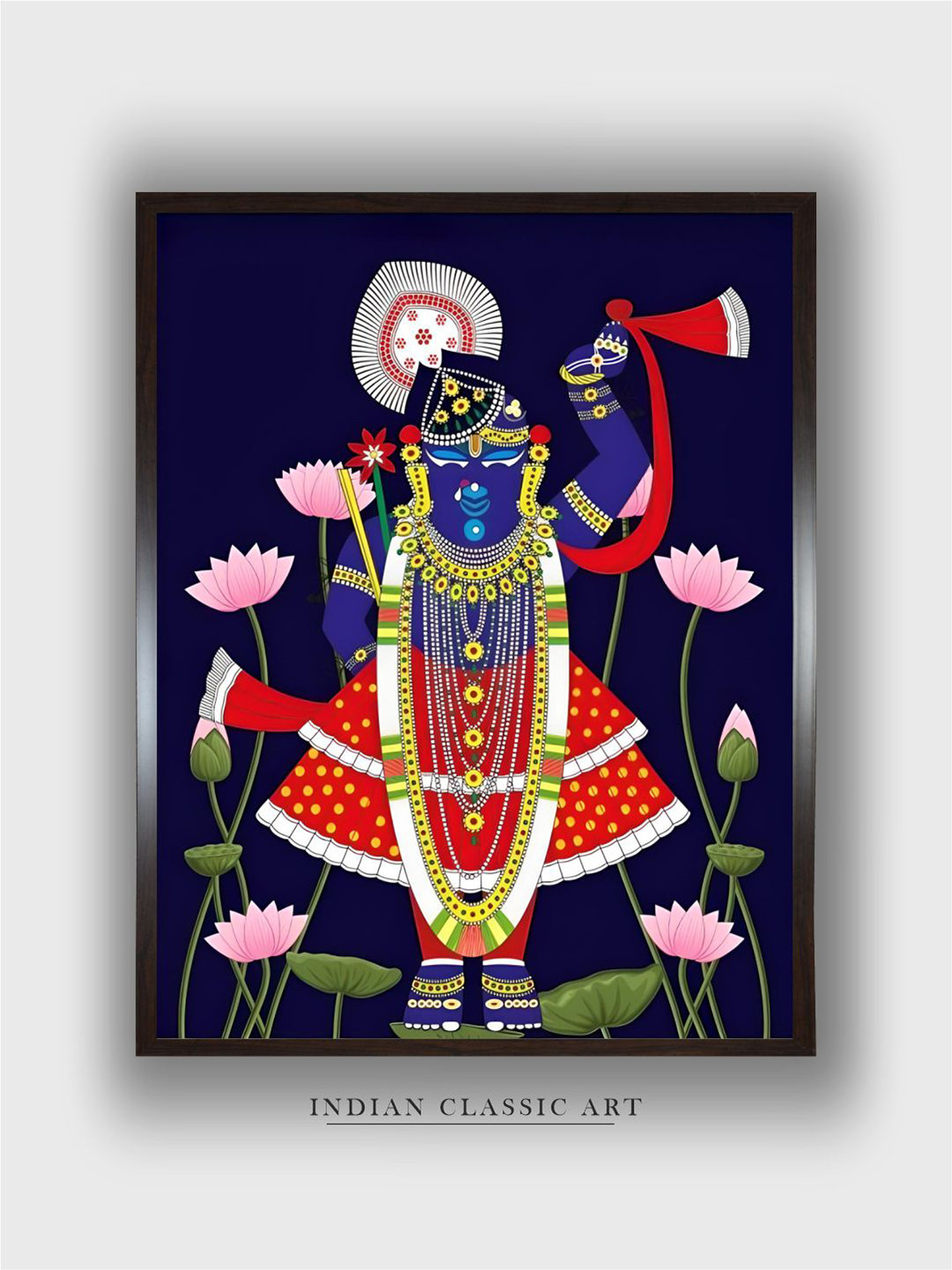 INDIAN CLASSIC ART Navy Blue & Red Wood Painting Folk Wall Art