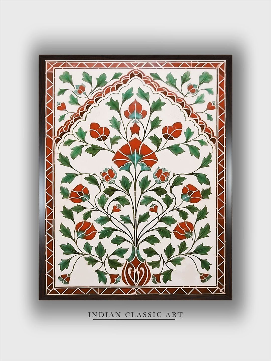 INDIAN CLASSIC ART Off White & Red Indian Folk Floral Wall Art