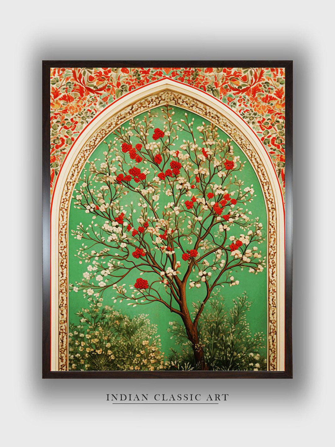 INDIAN CLASSIC ART Green & Red Floral  Wall Art