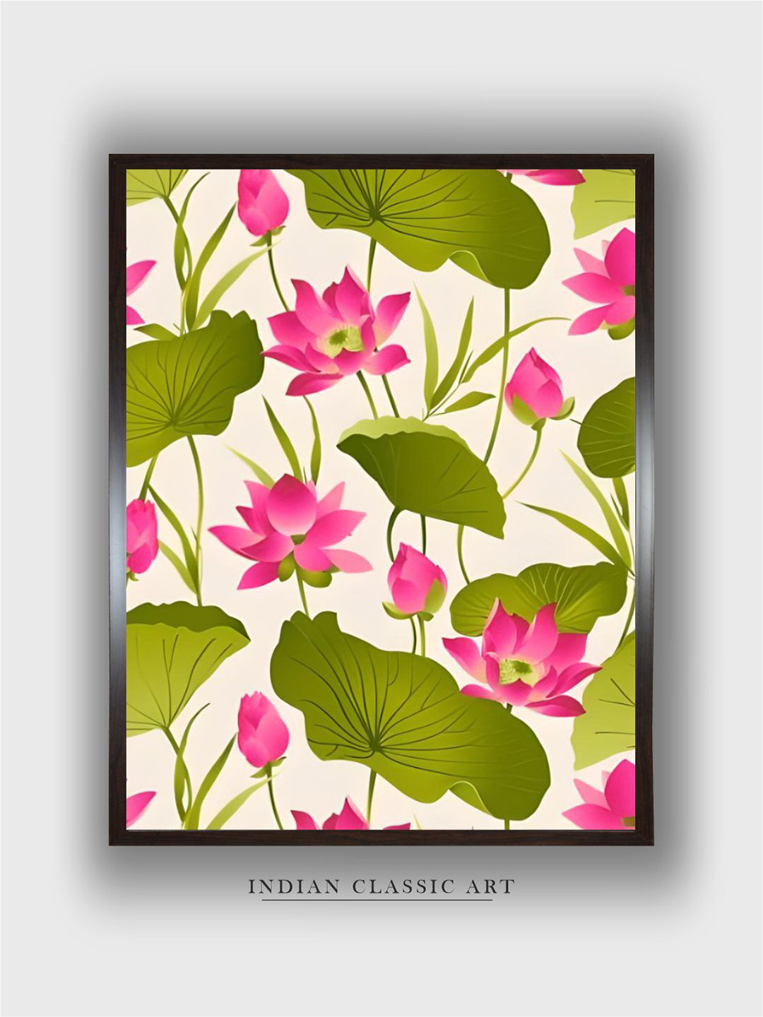 INDIAN CLASSIC ART Cream & Green Floral & Botanical Wood Painting Wall Art