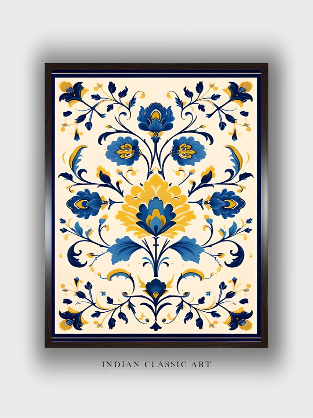 INDIAN CLASSIC ART Beige & Blue Wood Painting Folk Art Wall Art