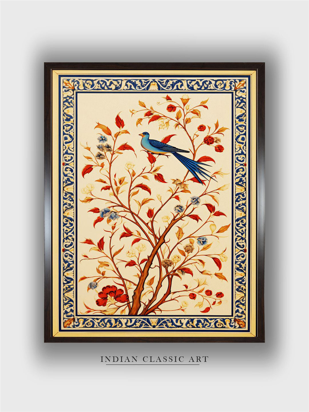INDIAN CLASSIC ART Beige & Red Floral and Botanical Wood Painted Wall Art