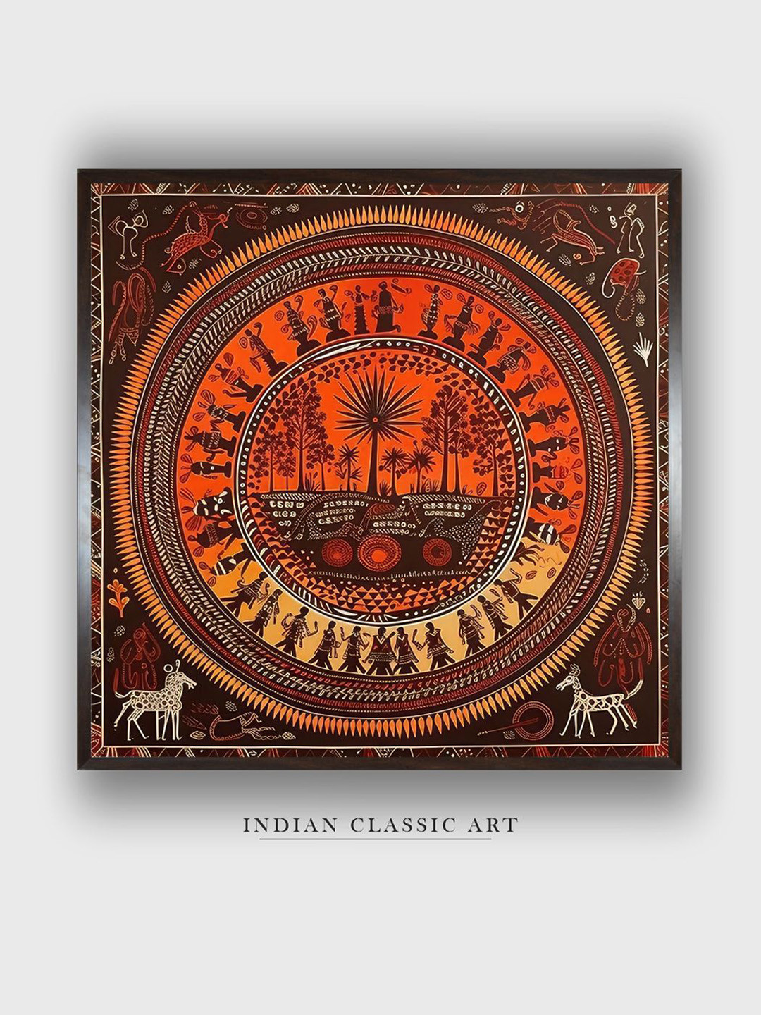 INDIAN CLASSIC ART Brown & Orange Wood Painted Wall Art