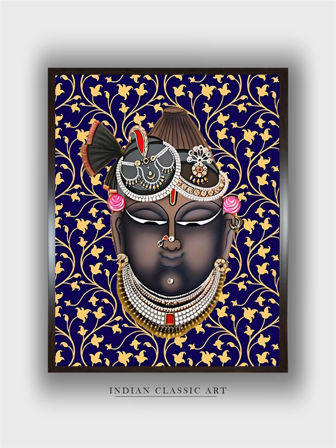 INDIAN CLASSIC ART Shrinathji Wood Wall Rectangle Paintings Wall Art - 30 x 20 In