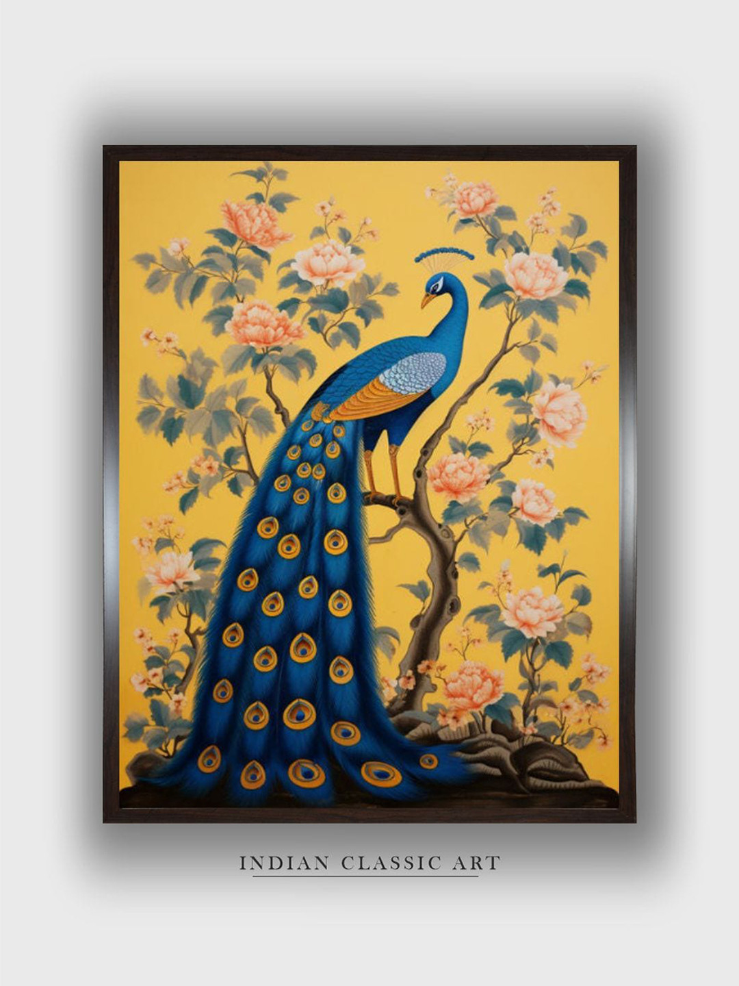 INDIAN CLASSIC ART Yellow & Blue Indian Peacock Wall Art
