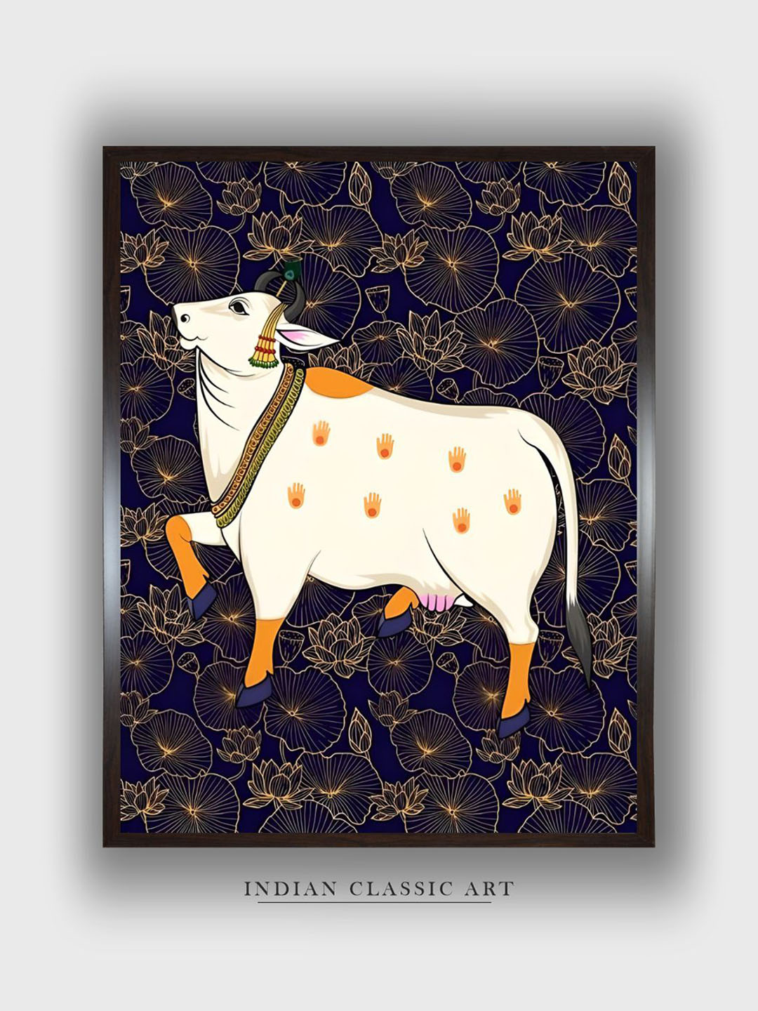 INDIAN CLASSIC ART Black & White Indian Pichwai Cow Canvas Wall Art