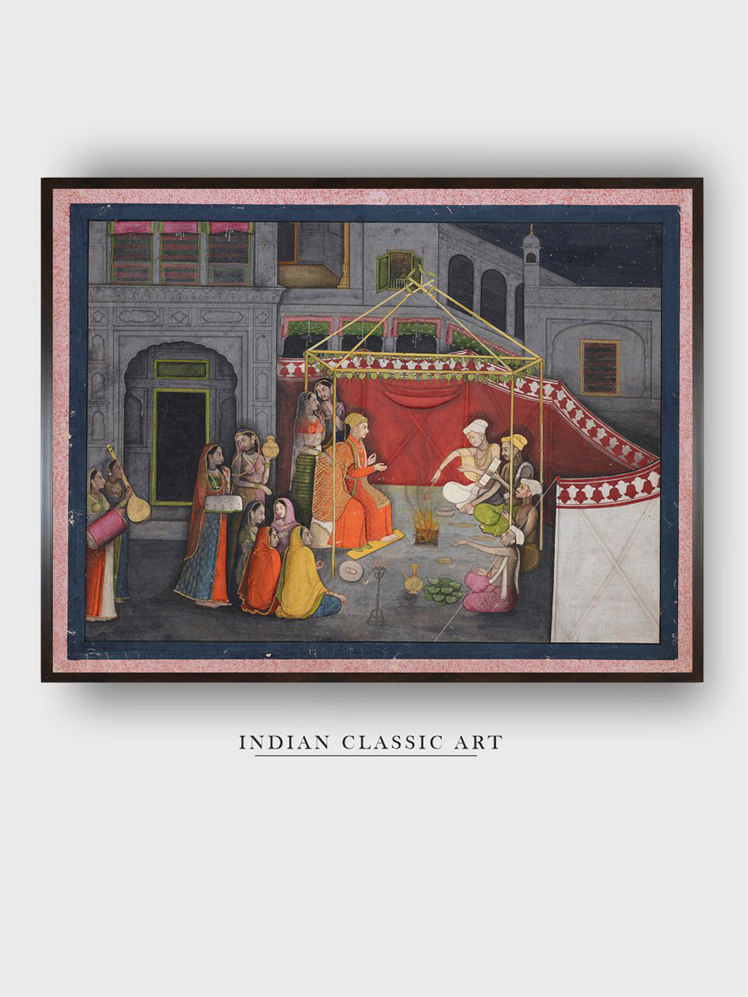 INDIAN CLASSIC ART Black & Red Wedding of Krishna's Parents Wood Framed Painting Wall Art