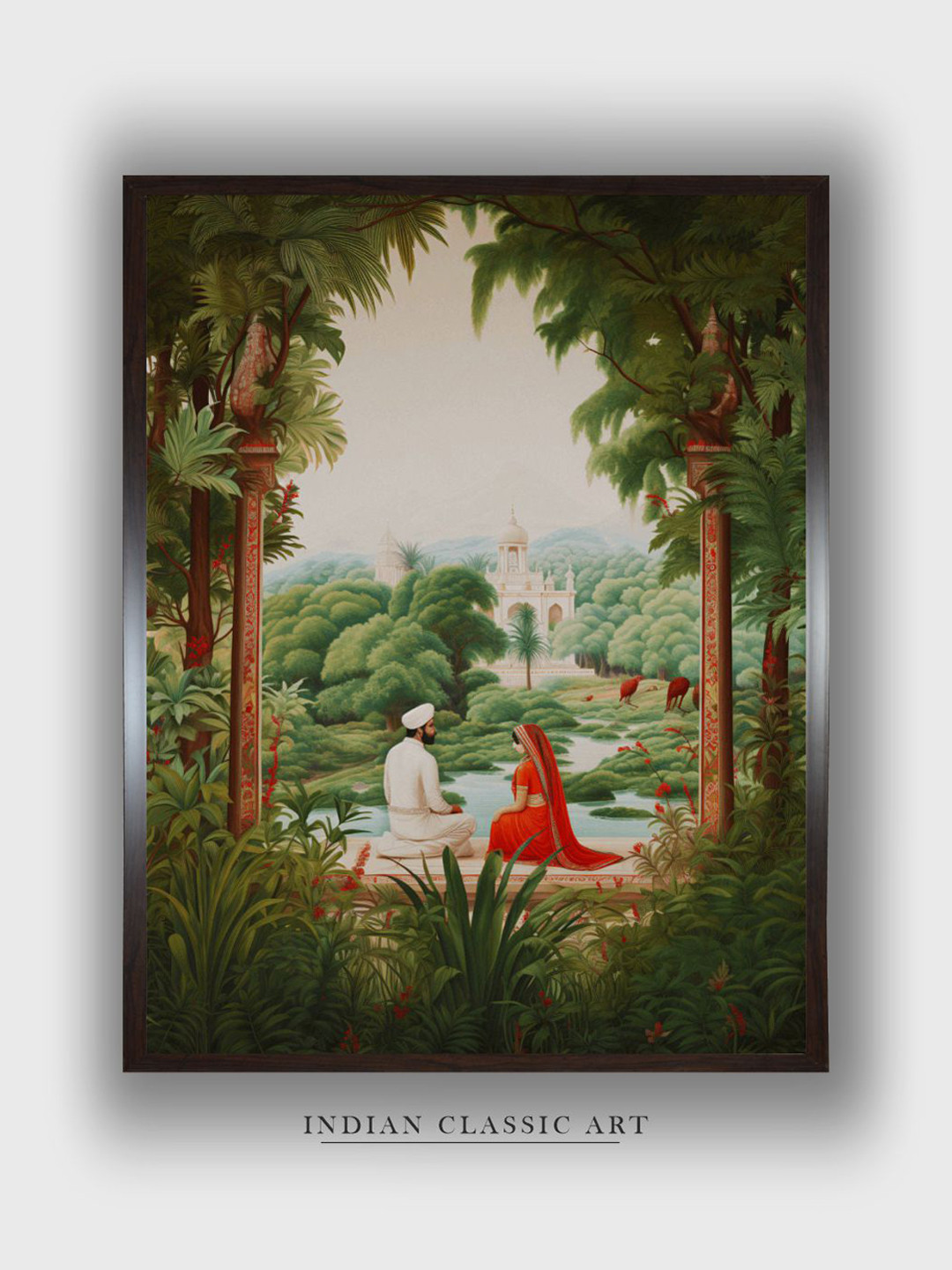 INDIAN CLASSIC ART Green & Red King & Queen Painting Wall Art