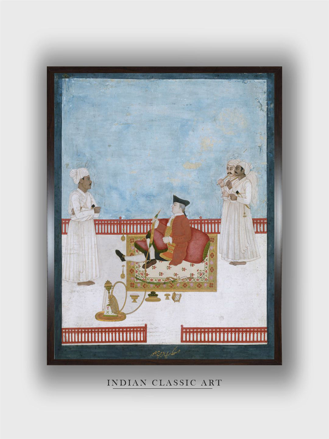 INDIAN CLASSIC ART Blue & White Portrait of East India Company Official Painting Wall Art