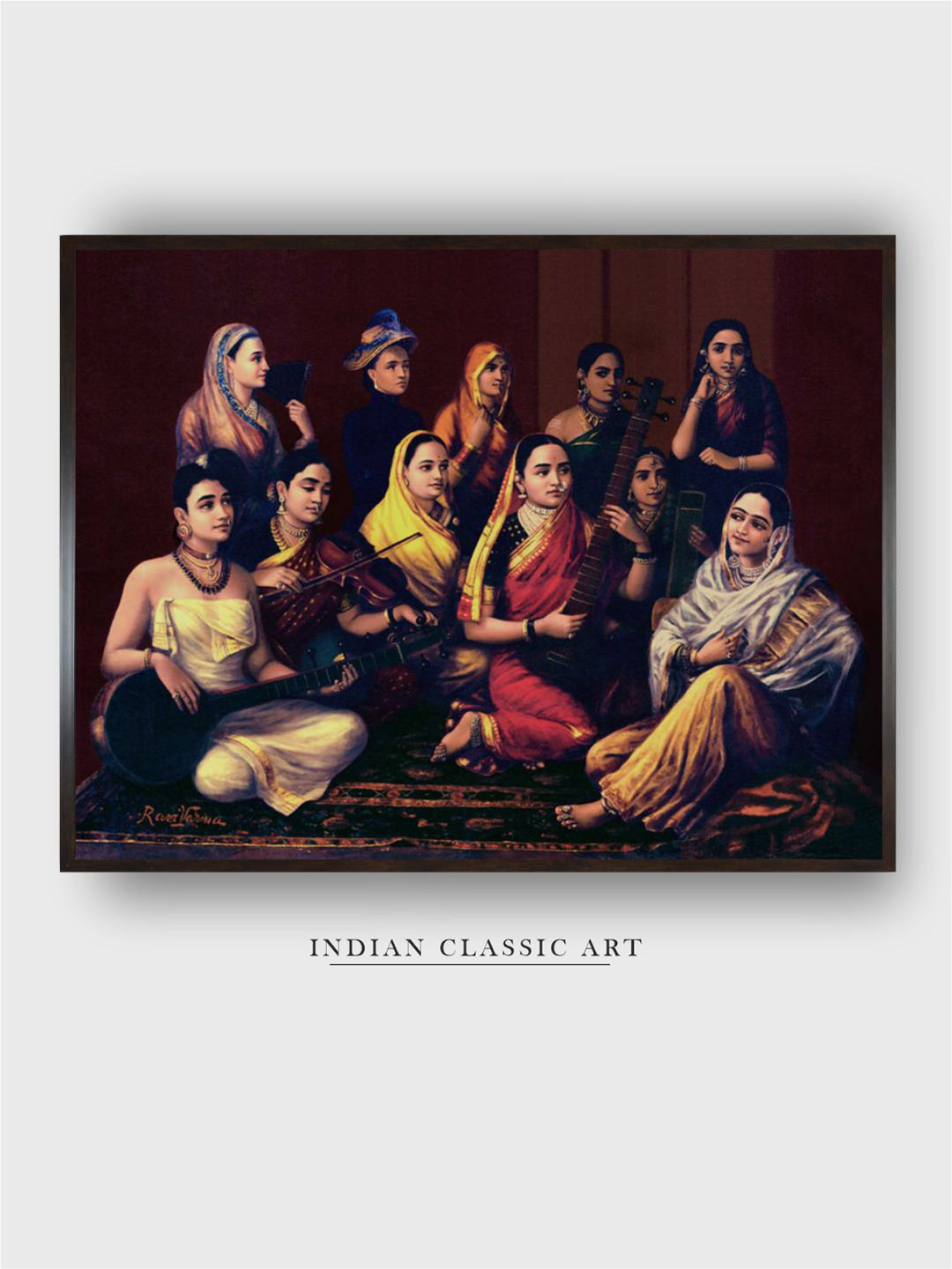 INDIAN CLASSIC ART Burgundy & Beige Raja Ravi Varma Galaxy of Musicians Wall Art