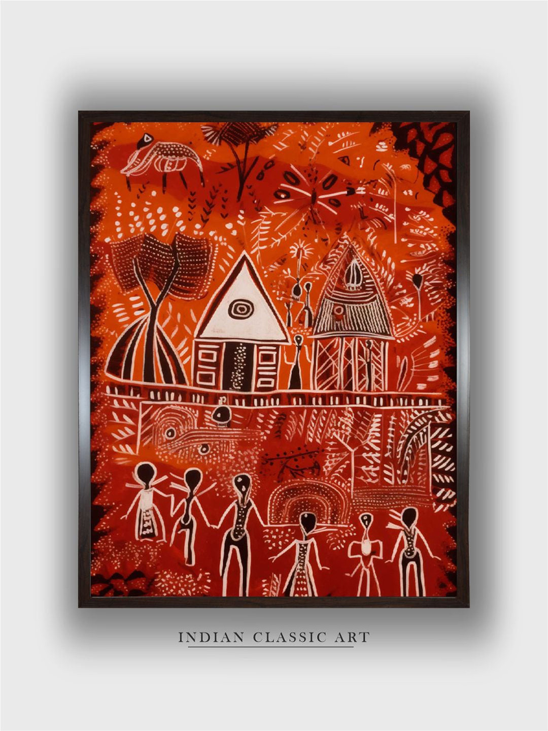 INDIAN CLASSIC ART Red & Black Warli Indian Painting Wall Art