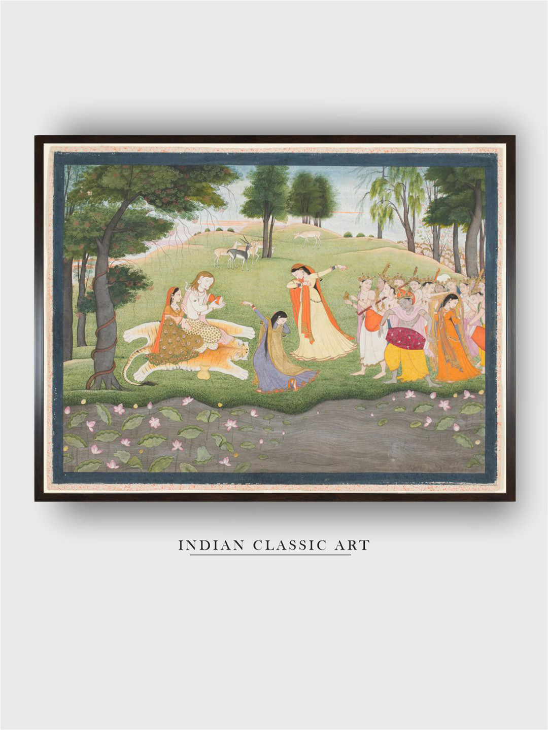 INDIAN CLASSIC ART Green & Grey Indian Active Late 18th Century Painting Wall Art