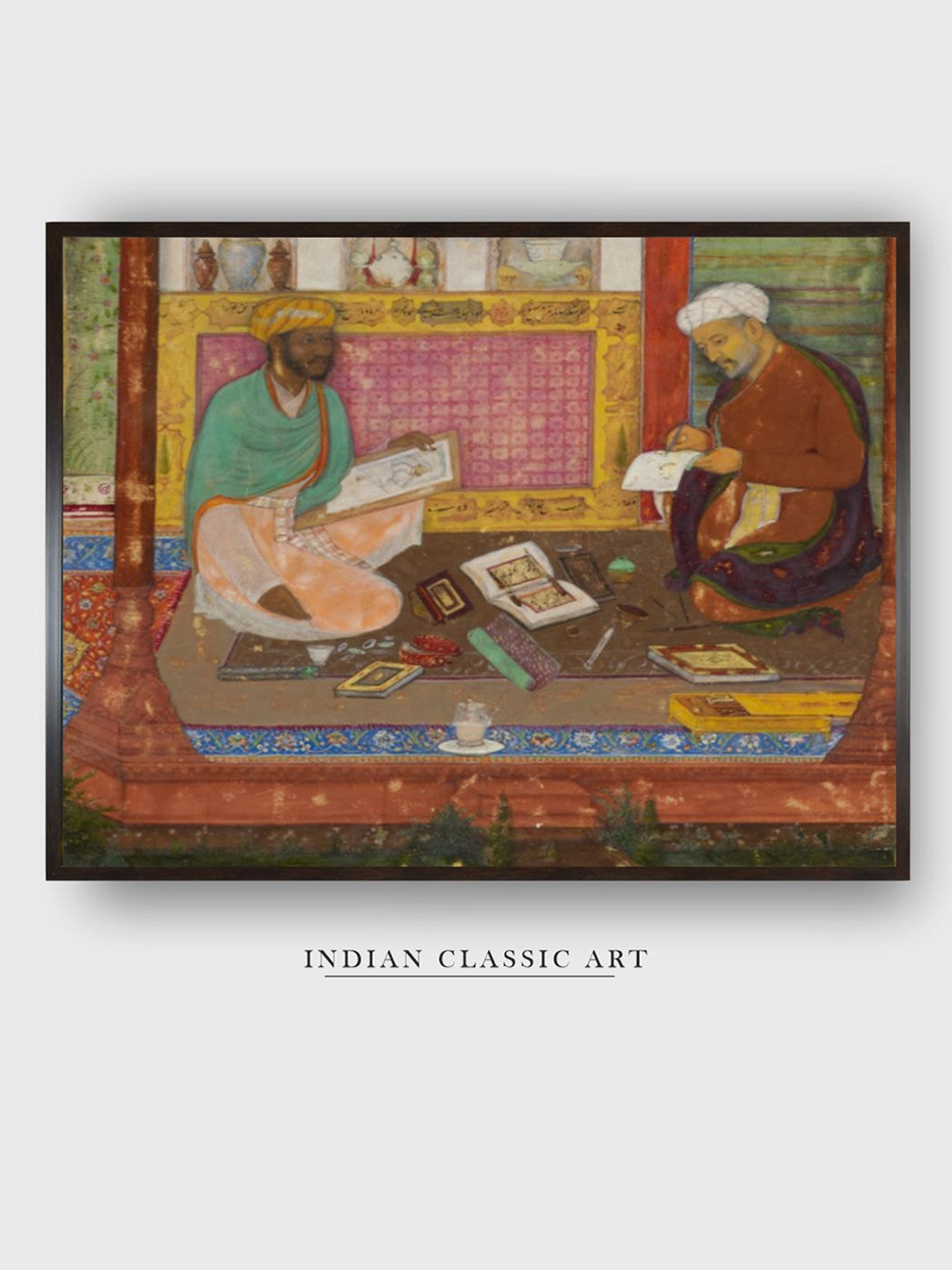 INDIAN CLASSIC ART Brown & Green Khamsa Of Nizami Painting Wall Art