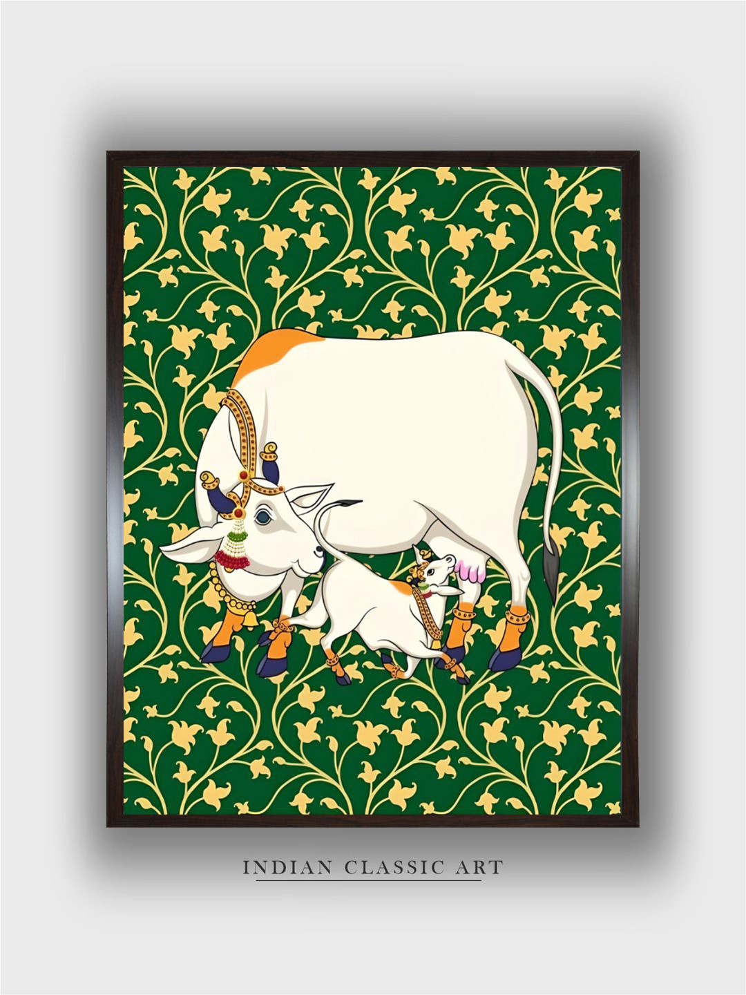 INDIAN CLASSIC ART Green Canvas Wall Living Room Rectangle Potrait Paintings Wall Art