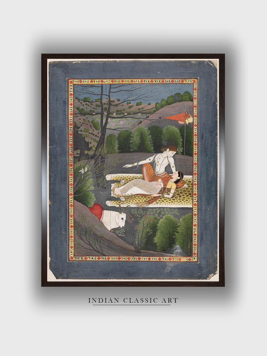 INDIAN CLASSIC ART Lord Shiva Wood Living Room Rectangle Paintings Wall Art -30 x 20In