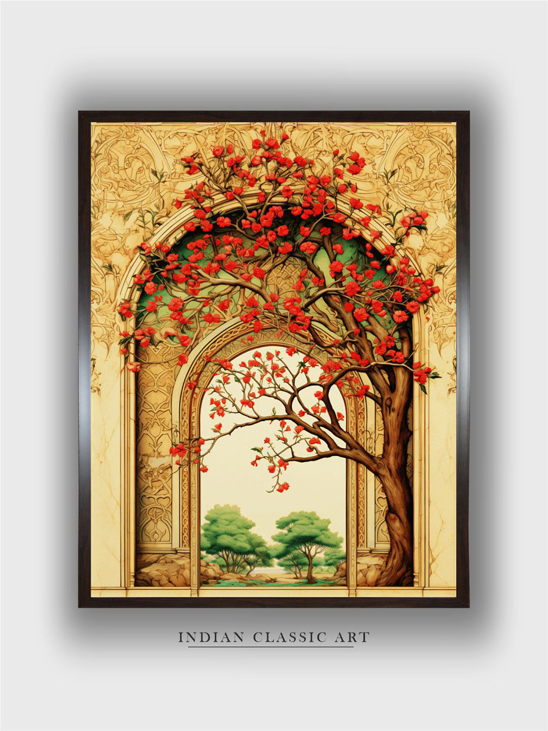 INDIAN CLASSIC ART Beige & Red Tree Canvas Wall Art
