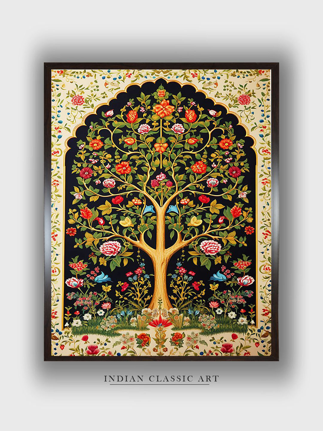 INDIAN CLASSIC ART Black & Brown Pichwai Canvas Painting Wall Art