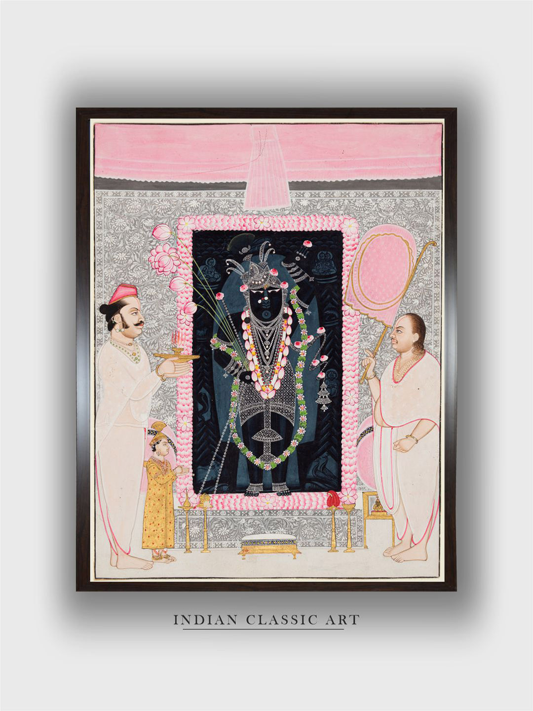 INDIAN CLASSIC ART Pink & Grey Govardhanlalji Makes Offerings To Shri Nathji Wall Art