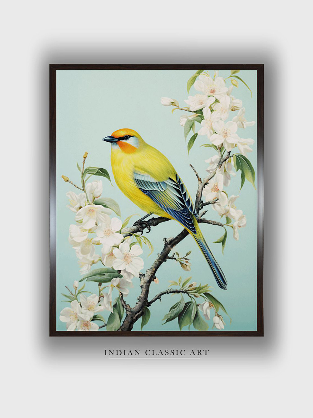 INDIAN CLASSIC ART Green & Yellow Beautiful Bird Floral Painting