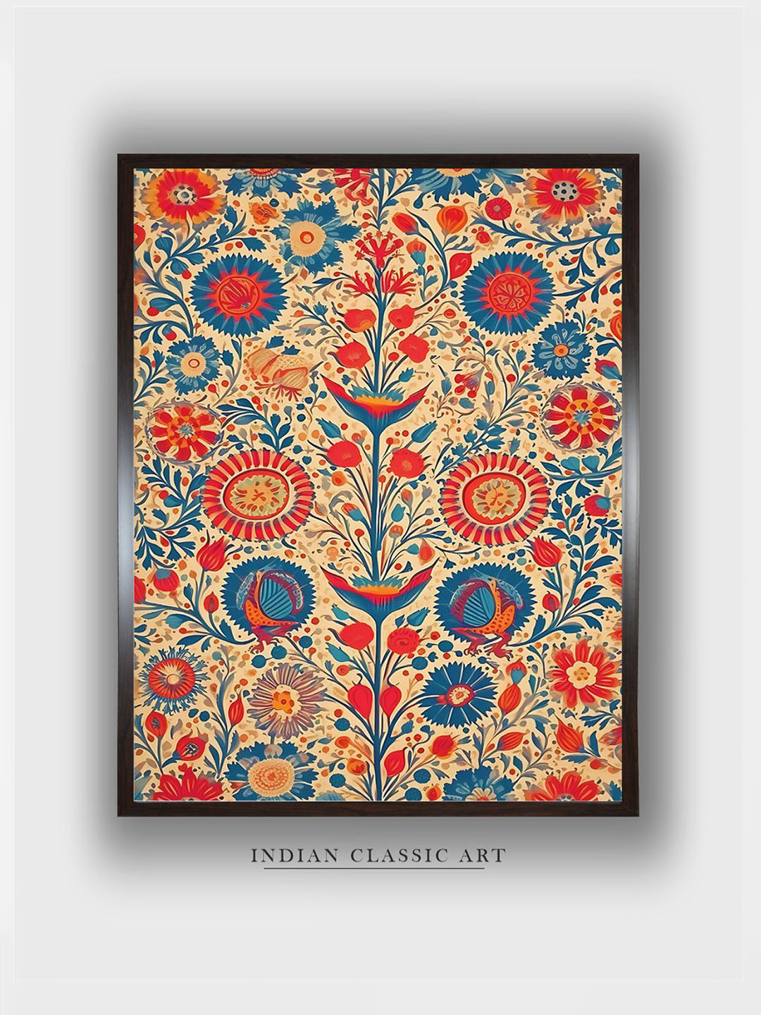 INDIAN CLASSIC ART Beige & Red Floral Wood Painting Wall Art